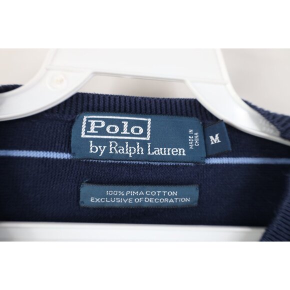 Vtg 90s Ralph Lauren Mens Medium Lightweight Striped Pima Cotton Knit Sweater - Picture 7 of 11